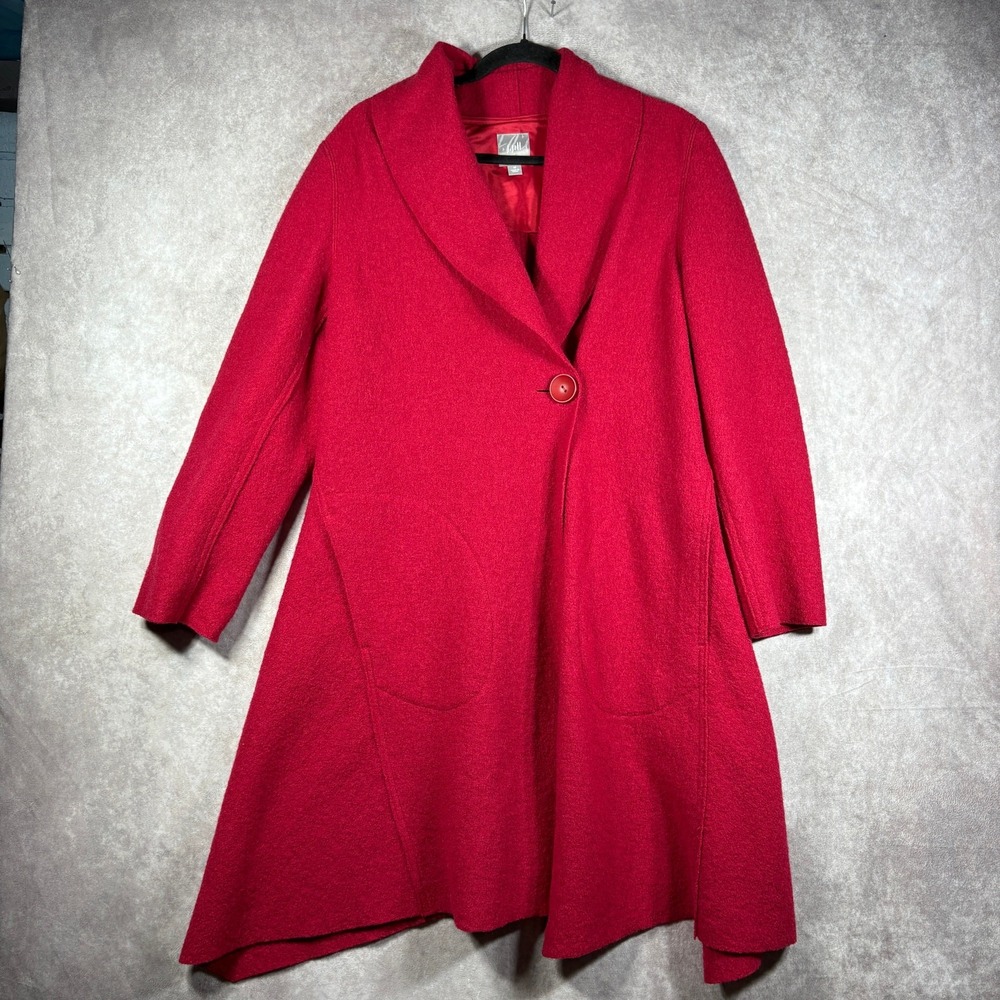 J. Jill Coat Jacket Womens Medium Red Wool Lined Shawl Collar Pockets Career